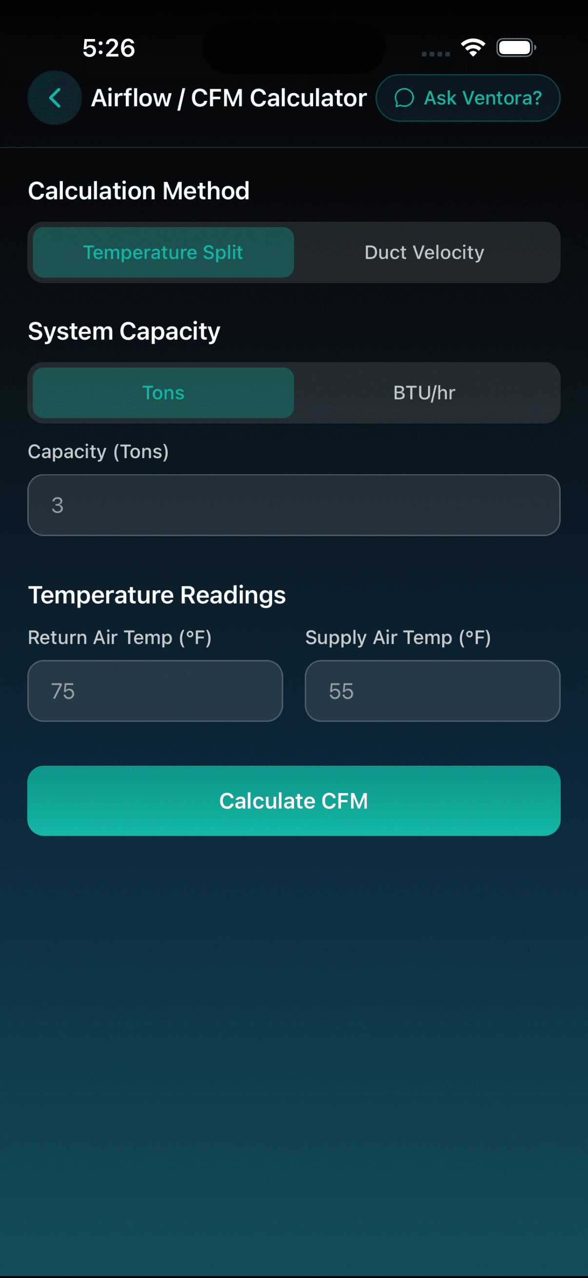 Ventora — airflow and CFM
